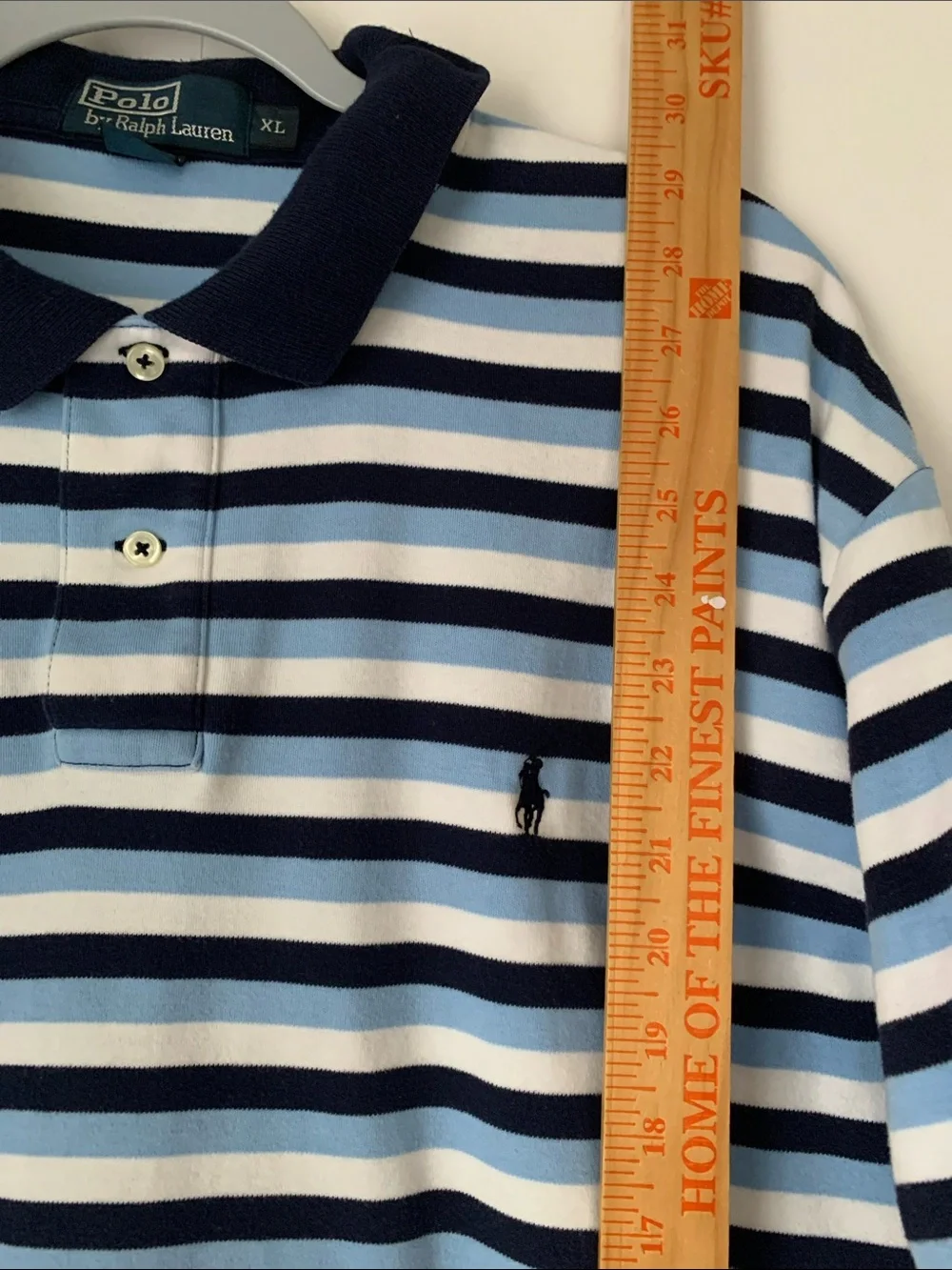 Polo Ralph Lauren Navy, Light Blue White Striped Soft Cotton Polo Shirt Size XL